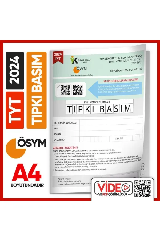 TYTTIPKI2024 2024 Yks-Tyt (Say-Tm-Söz) Ösym Tıpkı Basım Çıkmış Soru Kitapçığı (Video Çözümlü Türkiye Geneli)