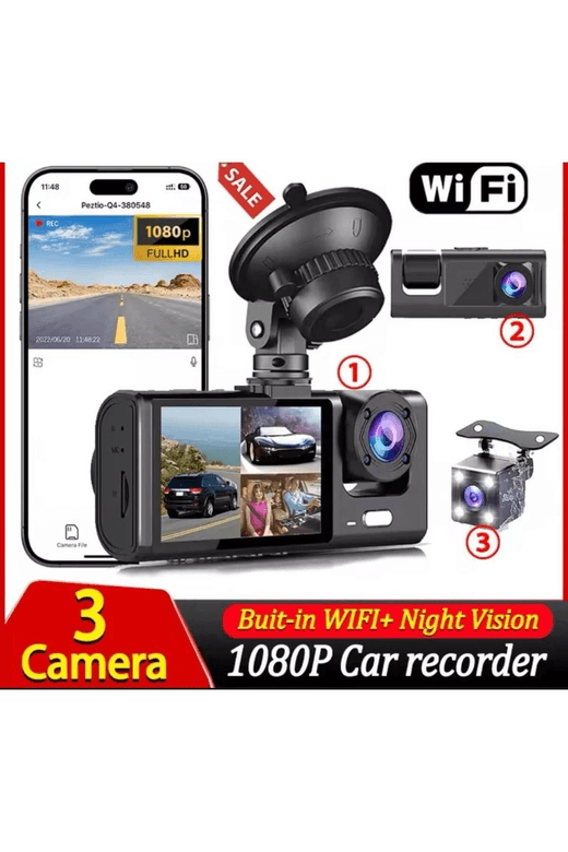 Üç Kameralı Wi‑Fi Araç İçi Kamera – GPS Takip &amp; G-Sensor Özellikli Güvenlik Çözümü