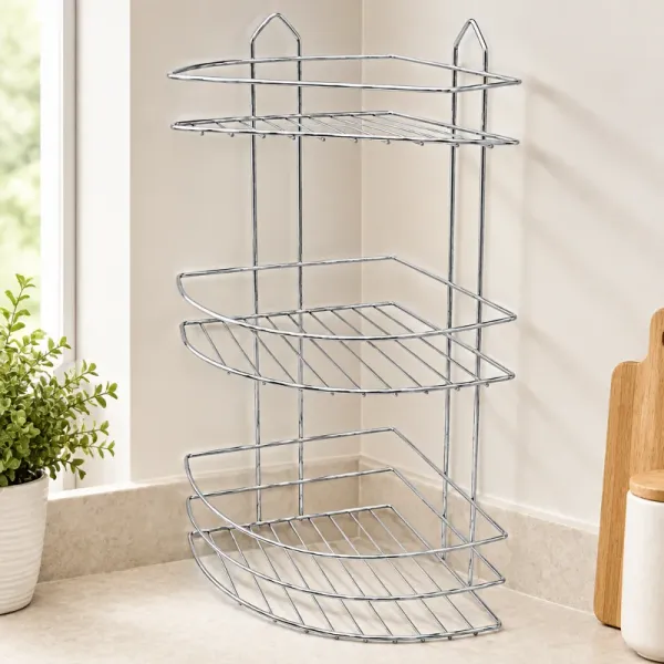 Üç Katlı Üçgen Metal Banyo Köşeliği Krom