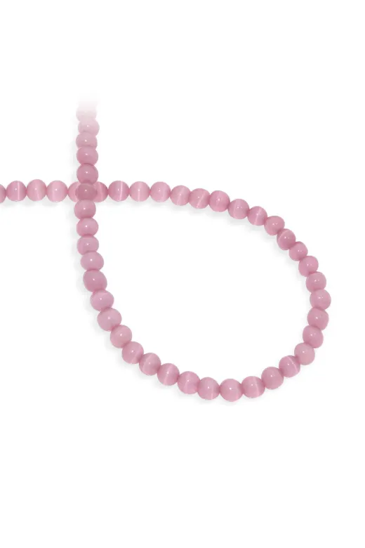 Uçar Doğaltaş 0136-1178 Kedi Gözü Doğal Taş Parlak Pembe Küre Kesim 6Mm Dizi [B+]