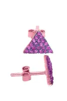 Üçgen Pembe Taşlı Yıldız Taşlı Gümüş Küpe