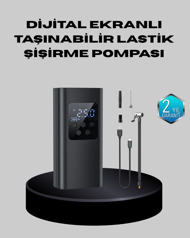 UCUZTEKNO 114595783 Taşınabilir 80W Kablosuz Lastik Şişirme Pompası Dijital Ekranlı