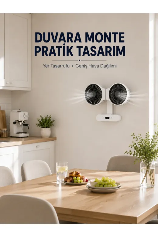 UCUZTEKNO QTE-UCZZSP012FAN-2-QIM Dijital Göstergeli Çift Fan Başlıklı Masa Vantilatörü