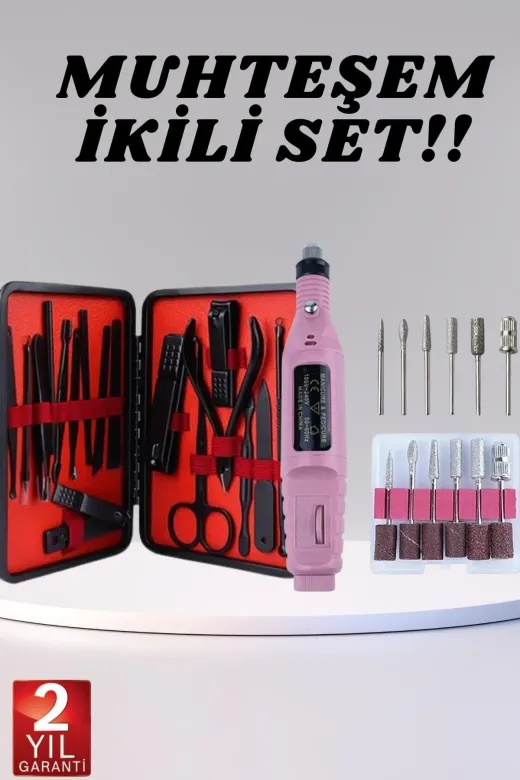 UCUZTEKNO TYC0CCS70N177644268488139 Preminyum Elektrikli Manikür Pedikür Seti İkili Set 17 Parça Tırnak Bakımı Nasır Temizleme Tırnak Şe