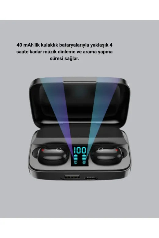 UCUZTEKNO TYC12119C354BBA94982F5708 Tws Bluetooth Kulaklık 1800Mah Şarj Kutulu Dijital Ekranlı