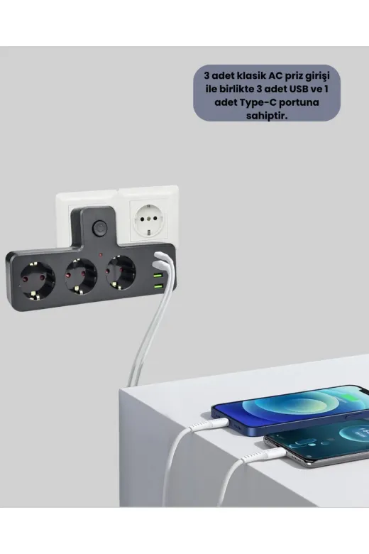 UCUZTEKNO TYC4067455359A12BBD2AC700 Trendlia Usb Ve Type-C Portlu Anahtarlı Çoklu Priz Güç Ünitesi