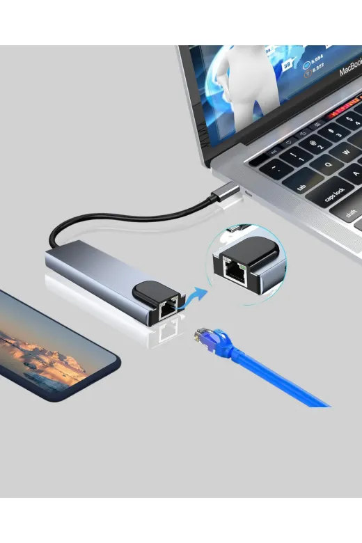 UCUZTEKNO TYC5F3946B58ABB8965528900 Alüminyum Kasalı Macbook Usb-C Hub – 4K Hdmi, Usb 3.0, Sd/tf Kart Girişi, Pd Şarj Desteği