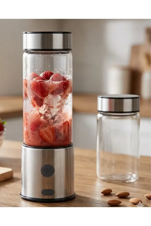 UCUZTEKNO TYC6C4B8A013159D43E120C00 Preminyum Usb Type C Şarjlı Cam Blender 6 Bıçaklı Smoothie Ve Shake Blender