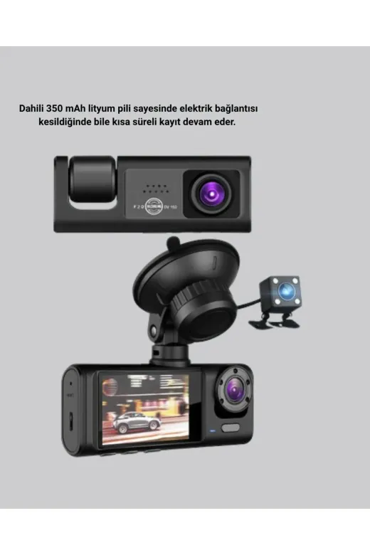 UCUZTEKNO TYC6C4B8B0F828E90CE73DF03 Trendlia Üç Kameralı Araç Dvr Full Hd Gece Görüşlü Ve 2 Inç Ips Ekranlı