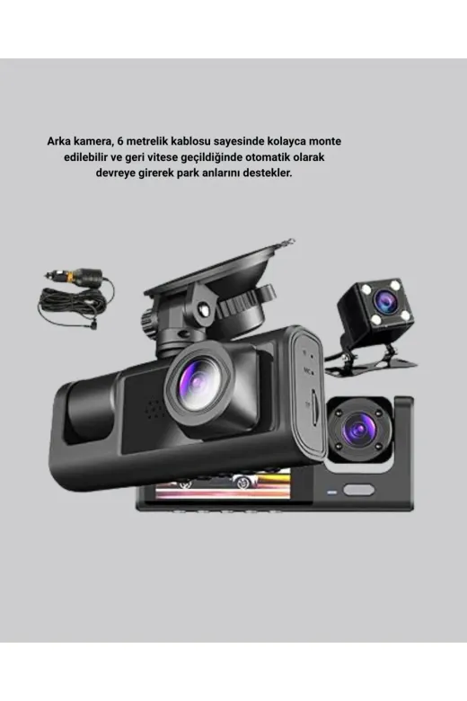 UCUZTEKNO TYC6C4B8B0F828E90CE73DF03 Trendlia Üç Kameralı Araç Dvr Full Hd Gece Görüşlü Ve 2 Inç Ips Ekranlı