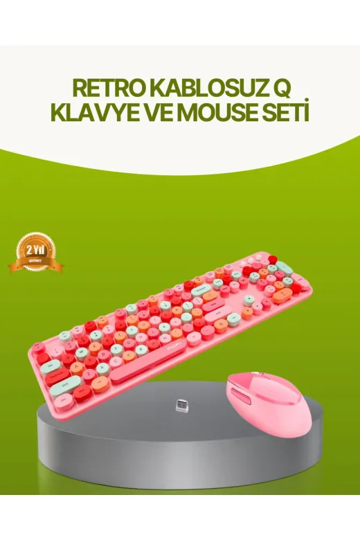 UCUZTEKNO TYC7A297D8377140F6EE14310 Trendlia Bluetooth Retro Kablosuz Klye Ve Mouse Seti – 3 Cihaz Bağlantılı, Sessiz Tuş, Uzun Pil Ömrü
