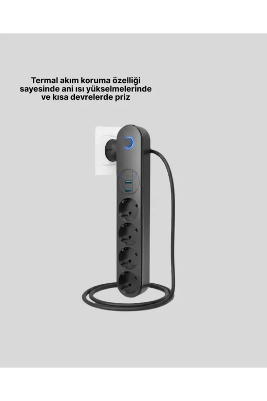 UCUZTEKNO TYC908AB3D7F2857338052B00 Trendlia Led Anahtarlı Akım Korumalı Çoklu Priz 4 Priz 3 Usb Girişli