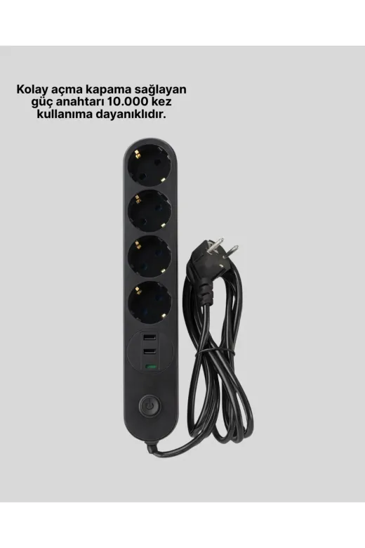 UCUZTEKNO TYC908AB3D7F2857338052B00 Trendlia Led Anahtarlı Akım Korumalı Çoklu Priz 4 Priz 3 Usb Girişli