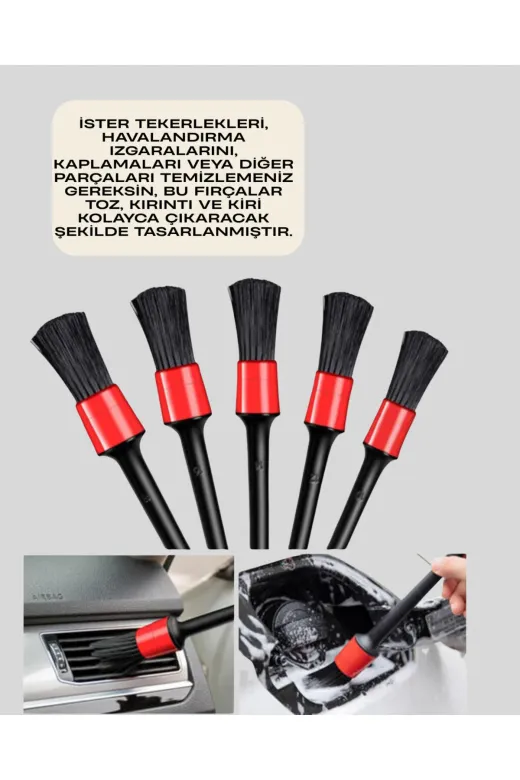 UCUZTEKNO TYCA5B17C3EFE9085B6093F09 Trendlia 5'li Araba Temizlik Fırçaları-Farklı Boyutlu Fırçalarla Derinlemesine Temizlik