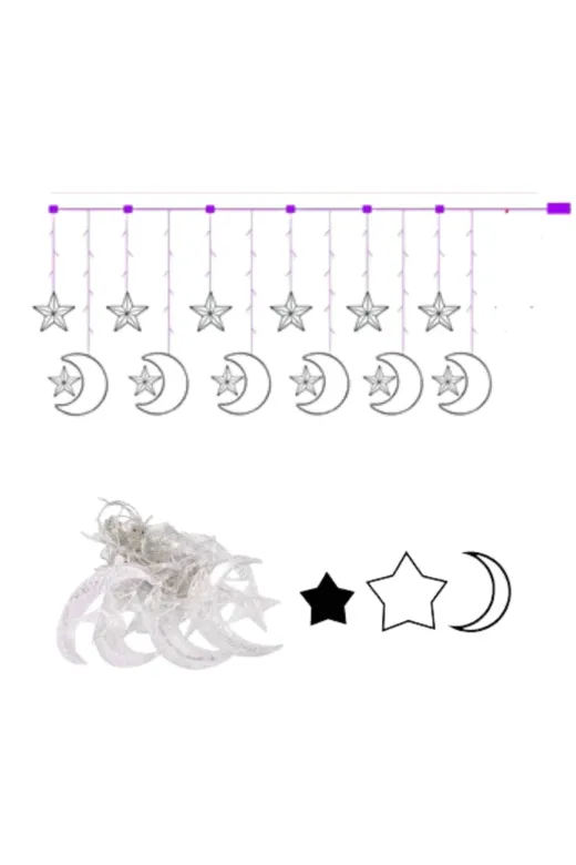 UCUZTEKNO TYCAD1E9BE5E8FA538B321A00 Preminyum Dekoratif Hilal Ve Yıldız Led Aydınlatma İç Mekan Süs Lambası