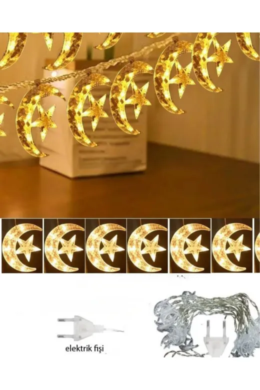 UCUZTEKNO TYCAD1E9BE5E8FA538B321A00 Preminyum Dekoratif Hilal Ve Yıldız Led Aydınlatma İç Mekan Süs Lambası
