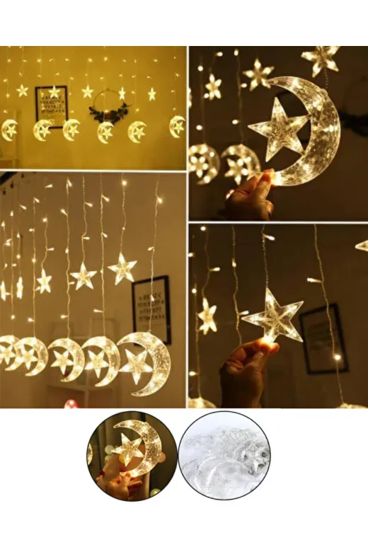UCUZTEKNO TYCAD1E9BE5E8FA538B321A00 Preminyum Dekoratif Hilal Ve Yıldız Led Aydınlatma İç Mekan Süs Lambası