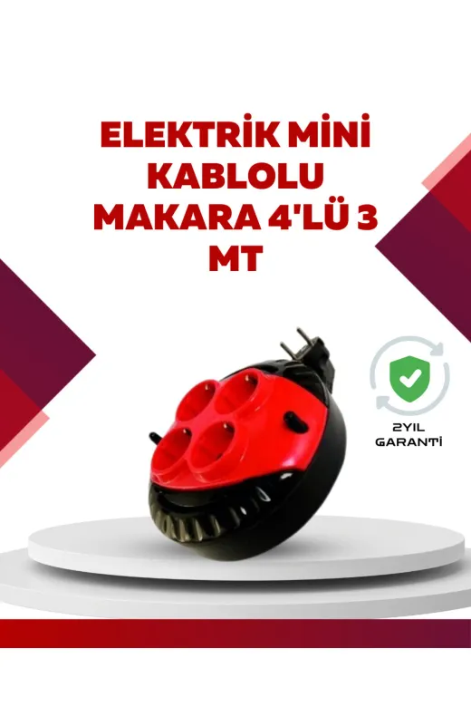 UCUZTEKNO TYCBD29866C50F9C8D308FC00 Trendlia Kırmızı Renk 3 Metre 4’Lü Kablolu Priz Makarası