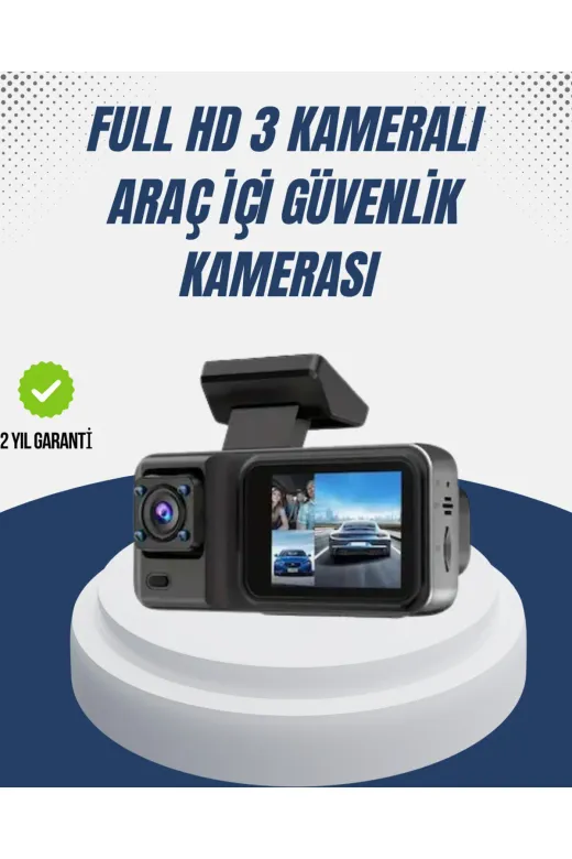 UCUZTEKNO TYCC120F1E1513D7DD2EB5C00 1080P Üç Kameralı Araç Kamerası Wi-Fi Destekli Park Modu Ve G-Sensörlü