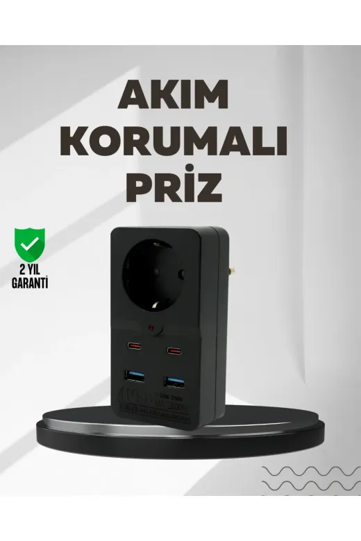 UCUZTEKNO TYCC172066094142D6185B100 Trendlia Tip Akım Koruma Prizi 10A 2500W Usb Type C Destekli