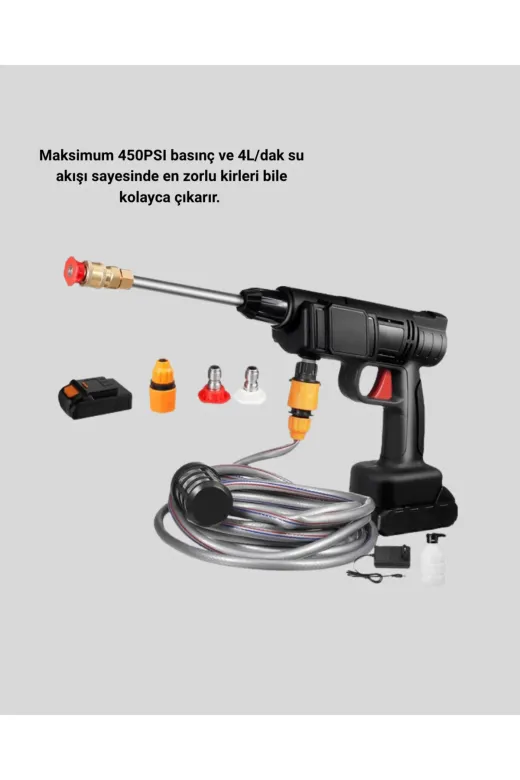 UCUZTEKNO TYCEACB8EA0EC0F2E307C1D00 Taşınabilir Basınçlı Yıkama Makinesi – 5M Hortumlu, Köpük Şişeli, 48V Güçlü