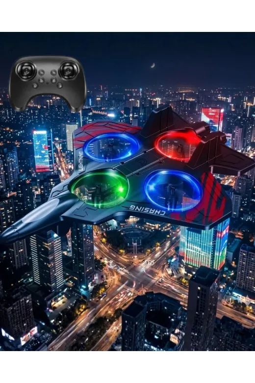 UCUZTEKNO UCZZZ14AGESUÇAKDRONE-4 Trendlia Led Işıklı Oyuncak Drone Fighter Jet Tasarımlı Uzaktan Kumandalı Uçak