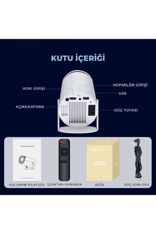 ultra hd Taşınabilir Android Sinema Projeksiyon Wifi Destekli En Güncel Sürüm Akıllı Projektör Beyaz 720P