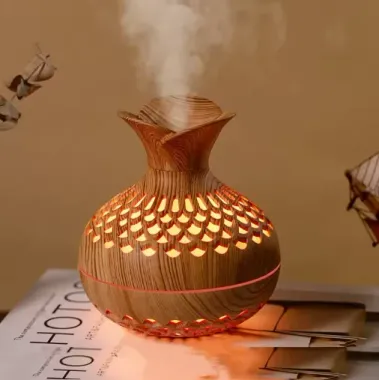 Ultrasonik Hava Nemlendirici Buhar Makinesi 300Ml LED Işıklı Aroma Difüzörü Ahşap Görünüm