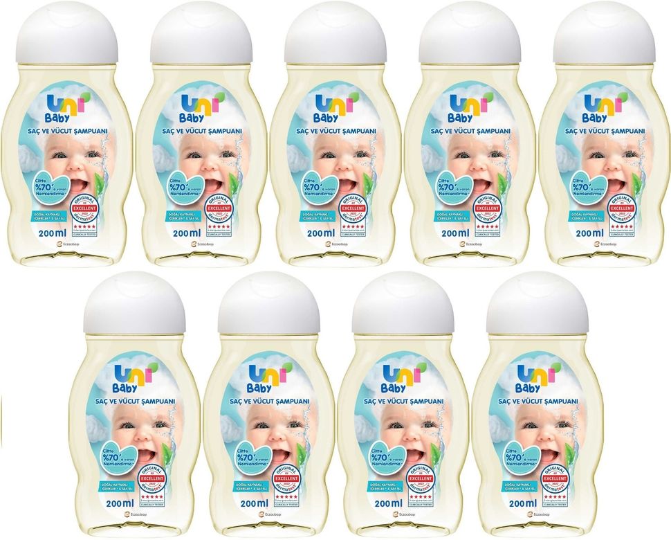 Uni Baby Bebek Saç ve Vücut Şampuanı 200ML Klasik (9 Lu Set)