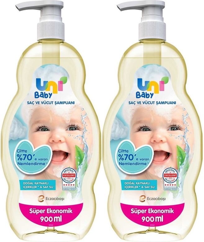 Uni Baby Bebek Saç ve Vücut Şampuanı 900ML Klasik (Pompalı) (2 Li Set)