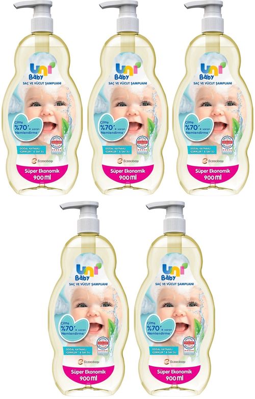 Uni Baby Bebek Saç ve Vücut Şampuanı 900ML Klasik (Pompalı) (5 Li Set)
