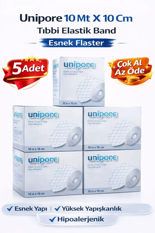 Unipore UNİPORE10X105ADET 5 Adet 10Mt X 10Cm Tıbbi Elastik Band Esnek Flaster