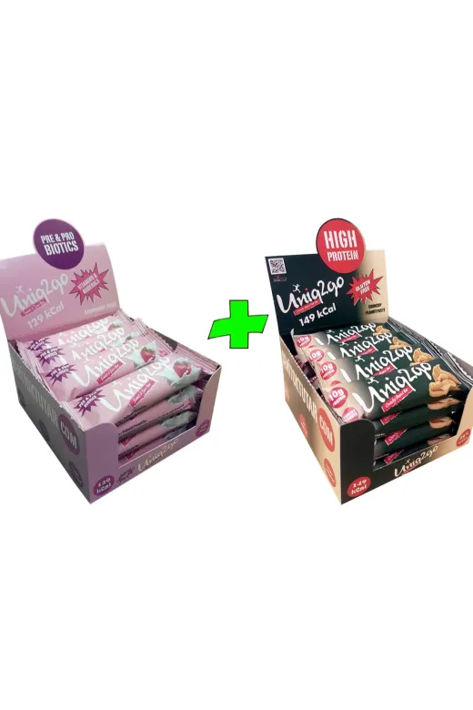 Uniq2go 86806432224831 Crunchy Mıdı Fıstıkezmeli+ Tatlı-Ekşi Pre-Probiyotik Mıdı Çilekli Proteinbar(32 Adet)