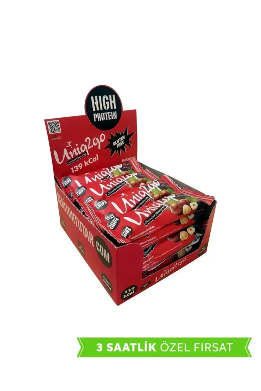 Uniq2go 8680643222537 Chocodark Fındıklı Bitter 16’Lı Kutu 38G Protein Bar