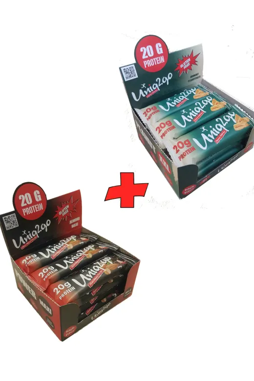 Uniq2go 86806432226818 Power Almond Maxibar 65 Gr %30 Protein 12Li Kutu Ve Peanut Xxl Protein Bar 67 Gr 12 Adet