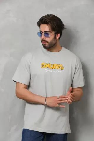Unisex Basic Bisiklet Yaka Oversize T-Shirt - Gri - M - Gri