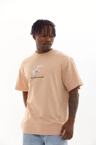 Unisex Baskılı Oversize T-Shirt - Bej - L - Bej