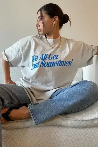 Unisex Baskılı Oversize T-Shirt - Beyaz - L - Beyaz