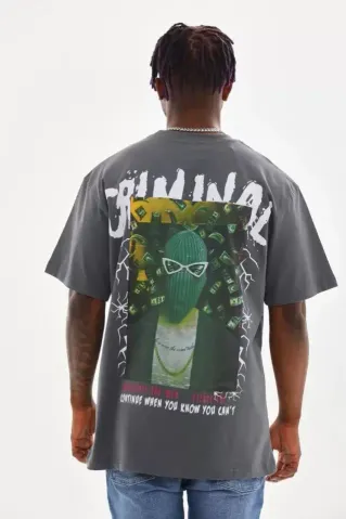 Unisex Baskılı Oversize T-Shirt - Füme - M - Füme