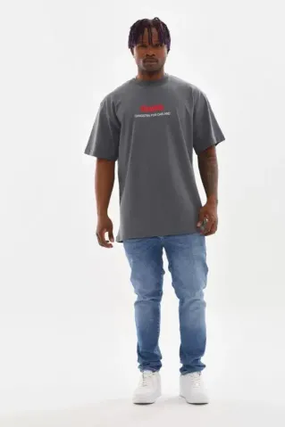 Unisex Baskılı Oversize T-Shirt - Füme - M - Füme
