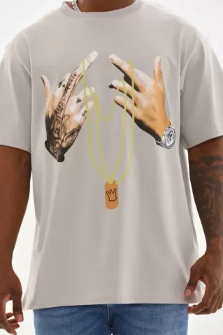 Unisex Baskılı Oversize T-Shirt - Gri - S - Gri