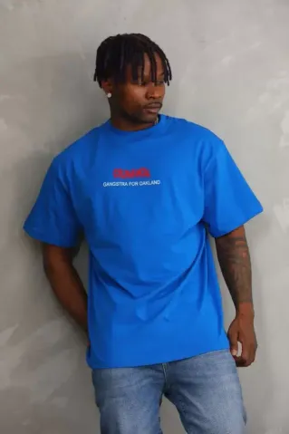 Unisex Baskılı Oversize T-Shirt - Mavi - S - Mavi