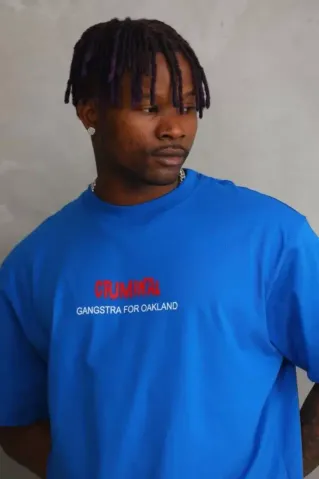 Unisex Baskılı Oversize T-Shirt - Mavi - S - Mavi