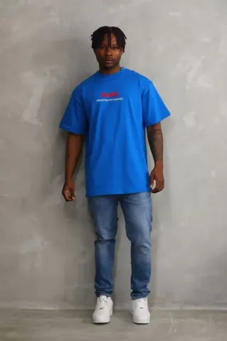 Unisex Baskılı Oversize T-Shirt - Mavi - S - Mavi