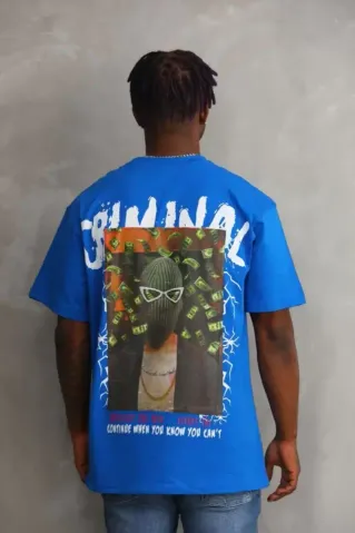 Unisex Baskılı Oversize T-Shirt - Mavi - XL - Mavi