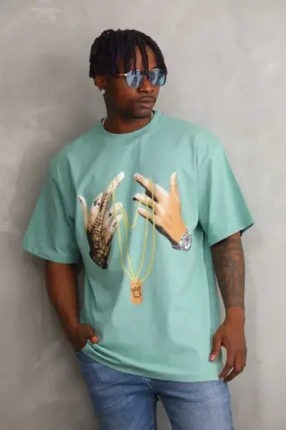 Unisex Baskılı Oversize T-Shirt - Mint Yeşili - XL - Mint Yeşili