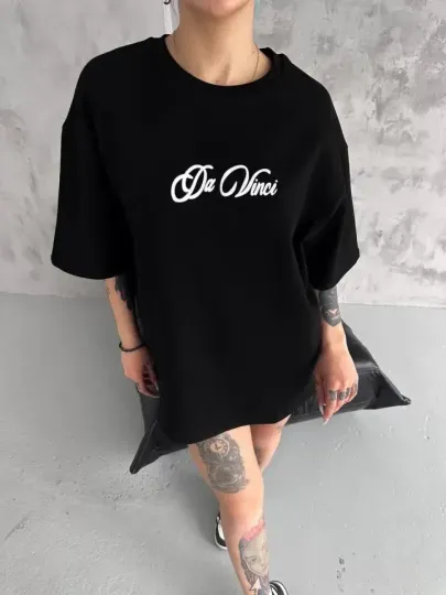 Unisex Baskılı Oversize T-Shirt - Siyah - S - Siyah
