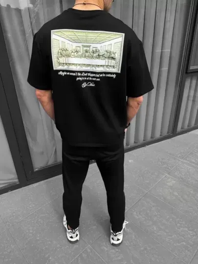 Unisex Baskılı Oversize T-Shirt - Siyah - S - Siyah