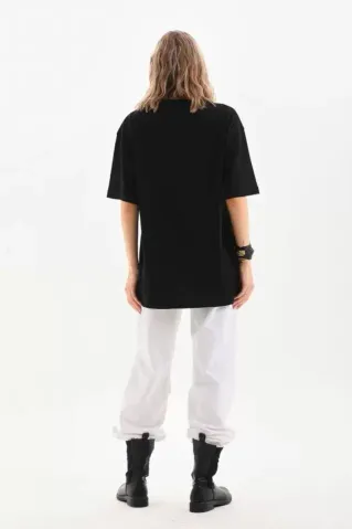 Unisex Bisiklet Yaka 20/1 Düz Oversize T-Shirt - Siyah - S - Siyah