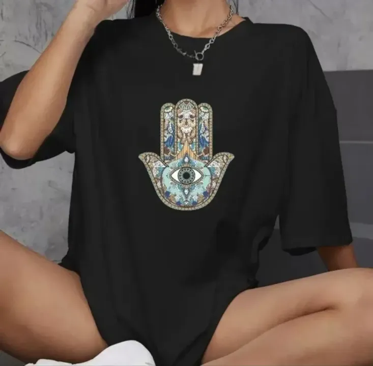 Unisex Bisiklet Yaka Baskılı Oversize T-Shirt - Siyah - S - Siyah